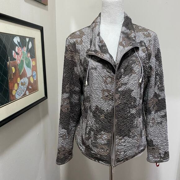 Ruby Rd Zip Front Jacket Size 14 Grey and Brown Abstract Pattern - Picture 2 of 10